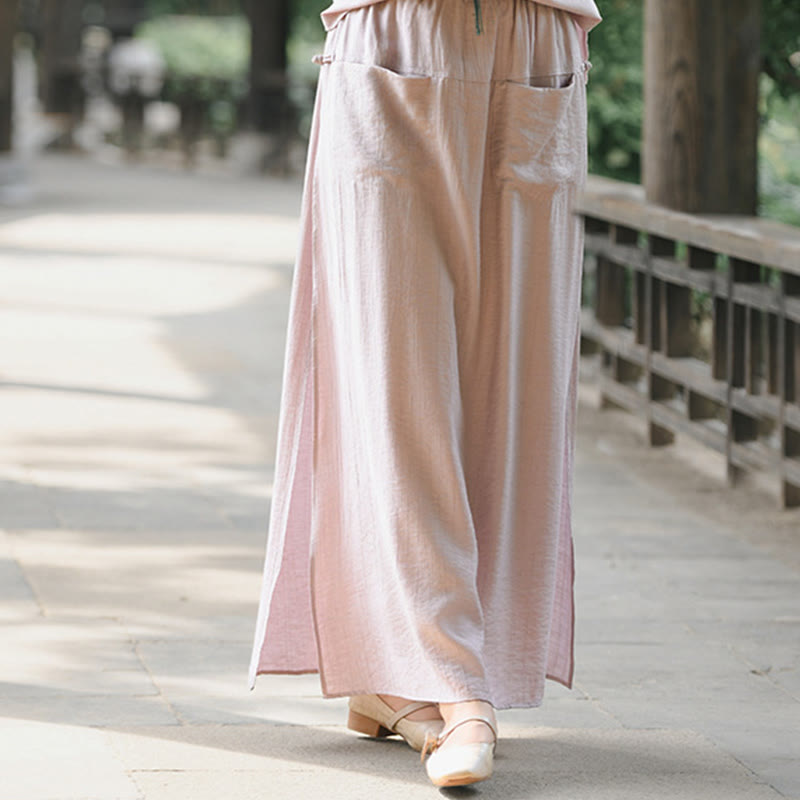 Buddha Stones無地 裾スリットデザイン レディース スカートパンツ ポケット付き - image 14