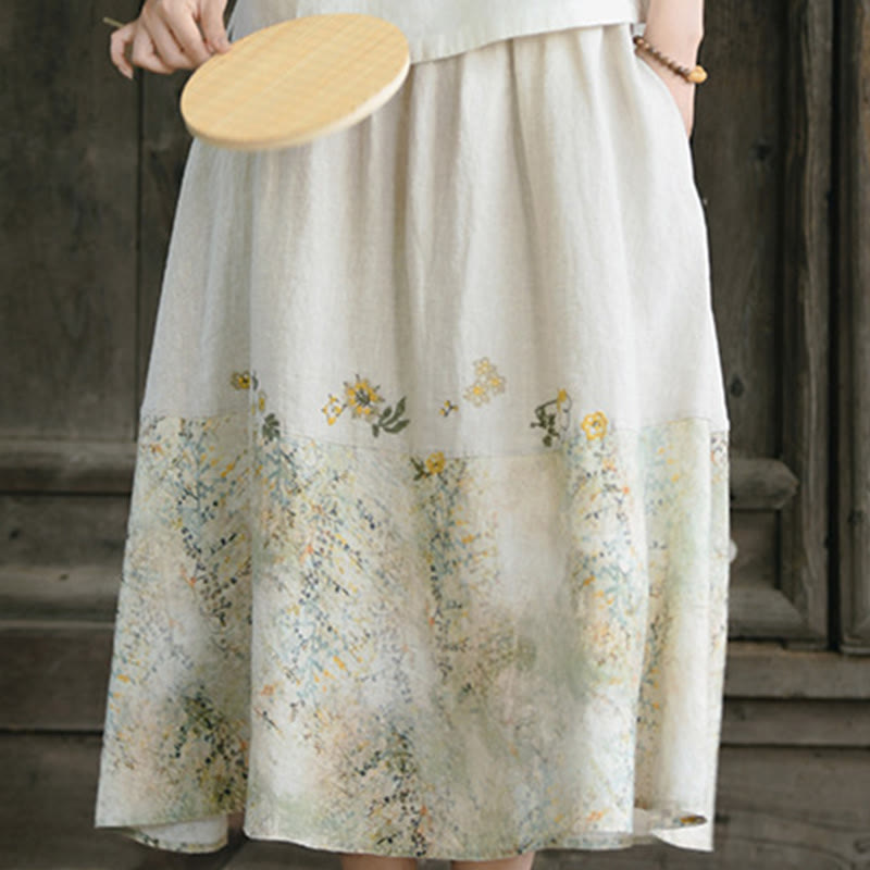 Buddha Stonesヴィンテージプリント レディース リネン 7-8丈スカート ポケット付き - image 10
