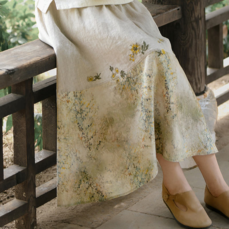 Buddha Stonesヴィンテージプリント レディース リネン 7-8丈スカート ポケット付き - image 11