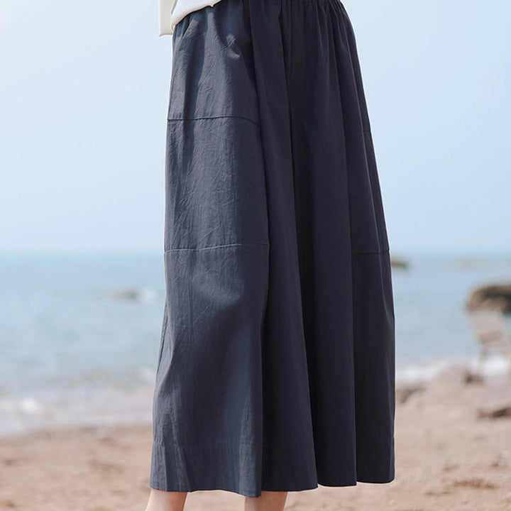 Buddha Stonesカジュアル 無地 コットン ハイウエスト レディース ワイドレッグ カプリ クロップドパンツ ポケット付き - image 6