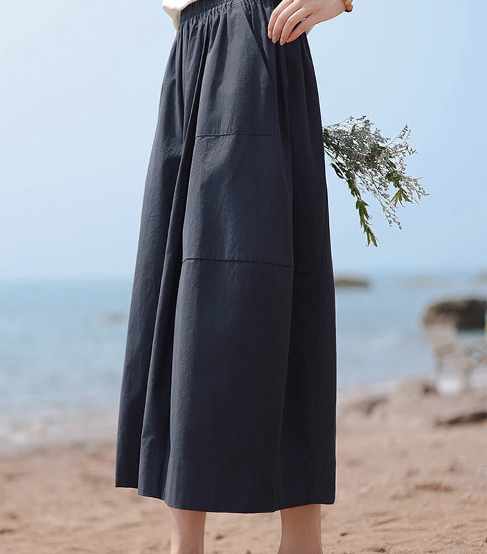 Buddha Stonesカジュアル 無地 コットン ハイウエスト レディース ワイドレッグ カプリ クロップドパンツ ポケット付き - image 2