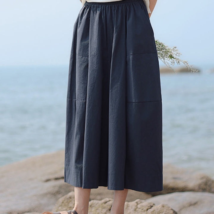 Buddha Stonesカジュアル 無地 コットン ハイウエスト レディース ワイドレッグ カプリ クロップドパンツ ポケット付き - image 5