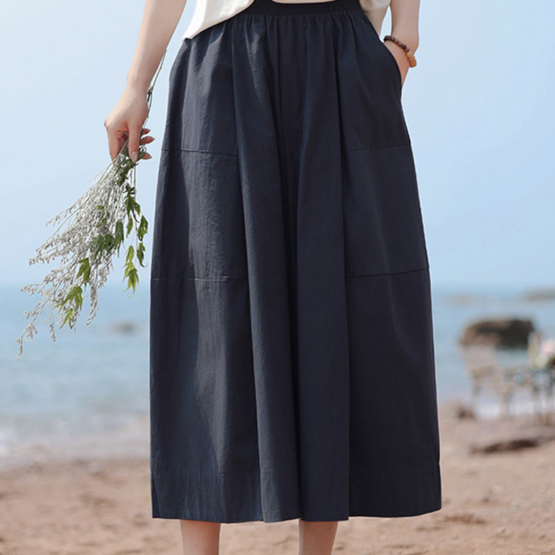 Buddha Stonesカジュアル 無地 コットン ハイウエスト レディース ワイドレッグ カプリ クロップドパンツ ポケット付き - image 4