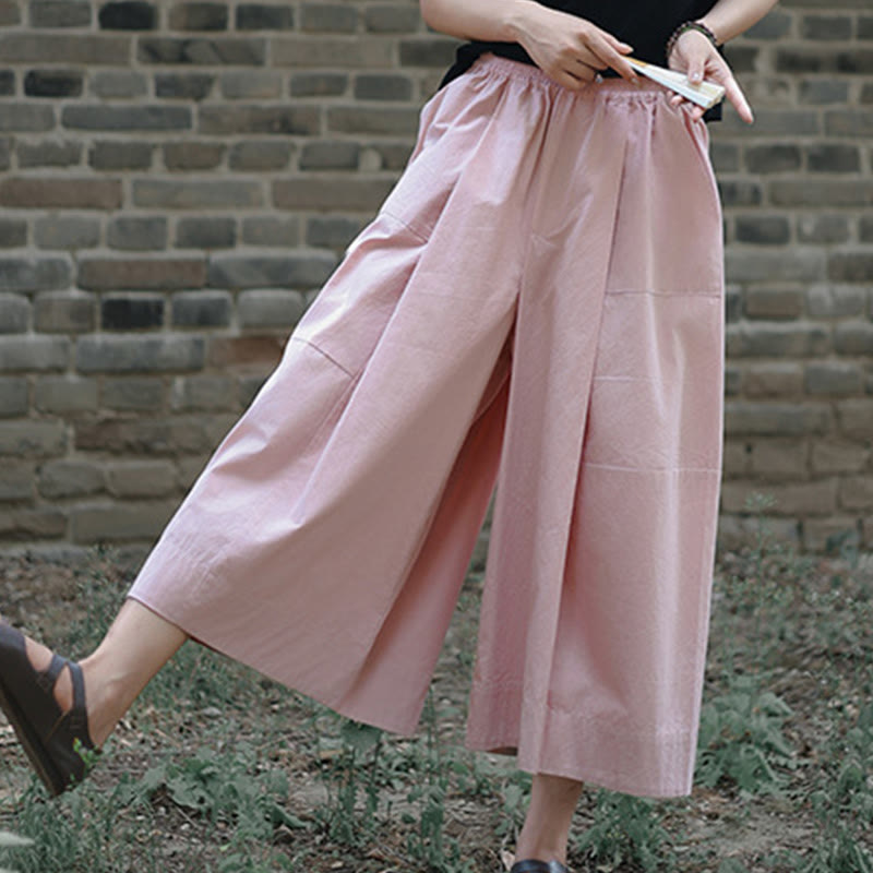 Buddha Stonesカジュアル 無地 コットン ハイウエスト レディース ワイドレッグ カプリ クロップドパンツ ポケット付き - ピンク - US8-10，UK/AU12-14，EU40-42 (2XL) - image 7