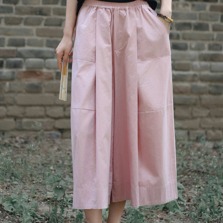 Buddha Stonesカジュアル 無地 コットン ハイウエスト レディース ワイドレッグ カプリ クロップドパンツ ポケット付き - image 13