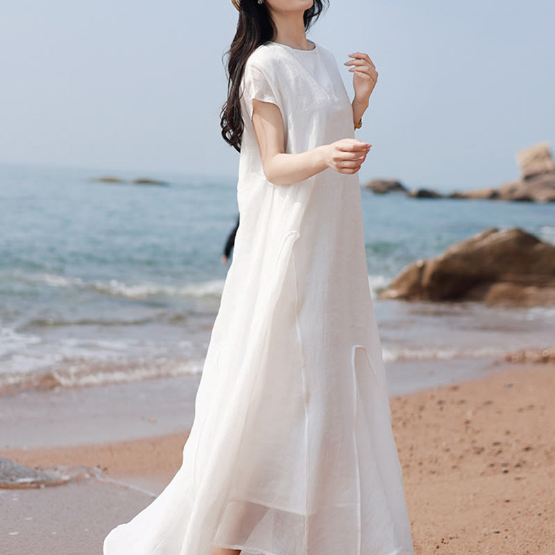 Buddha Stonesプレーン イレギュラーヘム 半袖 コットンリネン マキシドレス - image 15