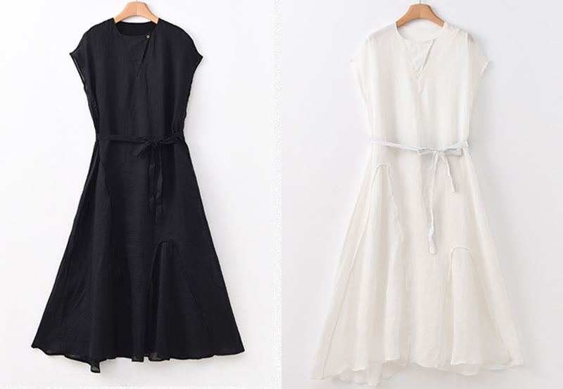 Buddha Stonesプレーン イレギュラーヘム 半袖 コットンリネン マキシドレス - image 22