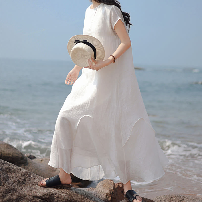 Buddha Stonesプレーン イレギュラーヘム 半袖 コットンリネン マキシドレス - image 13