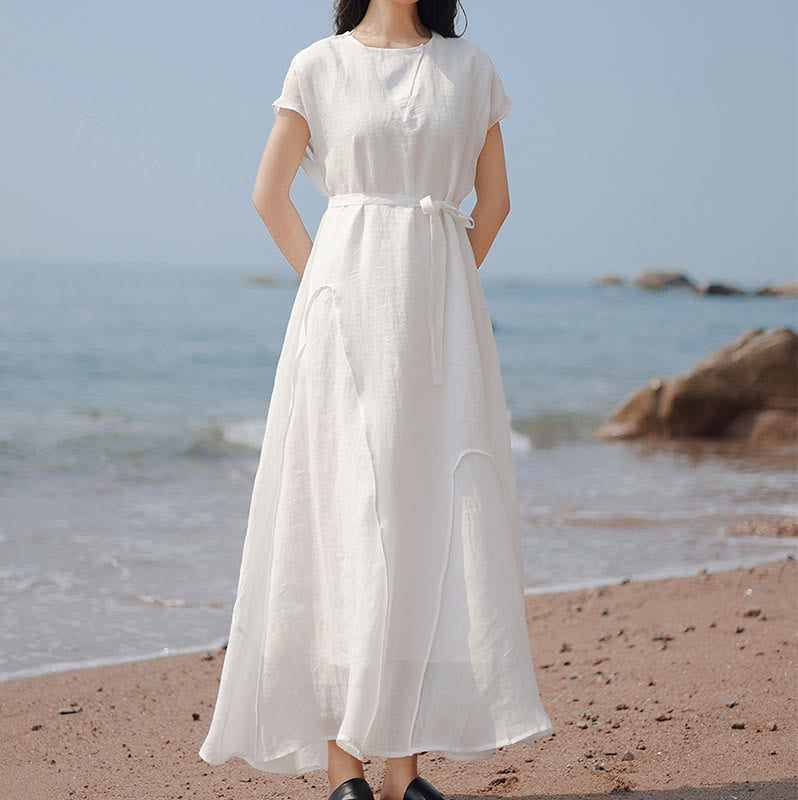 Buddha Stonesプレーン イレギュラーヘム 半袖 コットンリネン マキシドレス - image 14