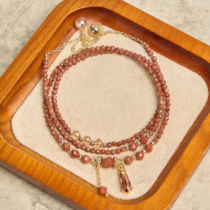 Buddha Stonesナチュラル 2mm ゴールドストーンビーズ ポジティブ マルチレイヤーブレスレット