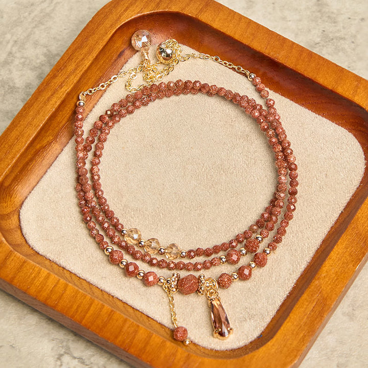 Buddha Stonesナチュラル 2mm ゴールドストーンビーズ ポジティブ マルチレイヤーブレスレット