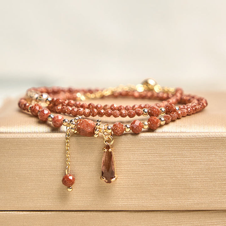 Buddha Stonesナチュラル 2mm ゴールドストーンビーズ ポジティブ マルチレイヤーブレスレット