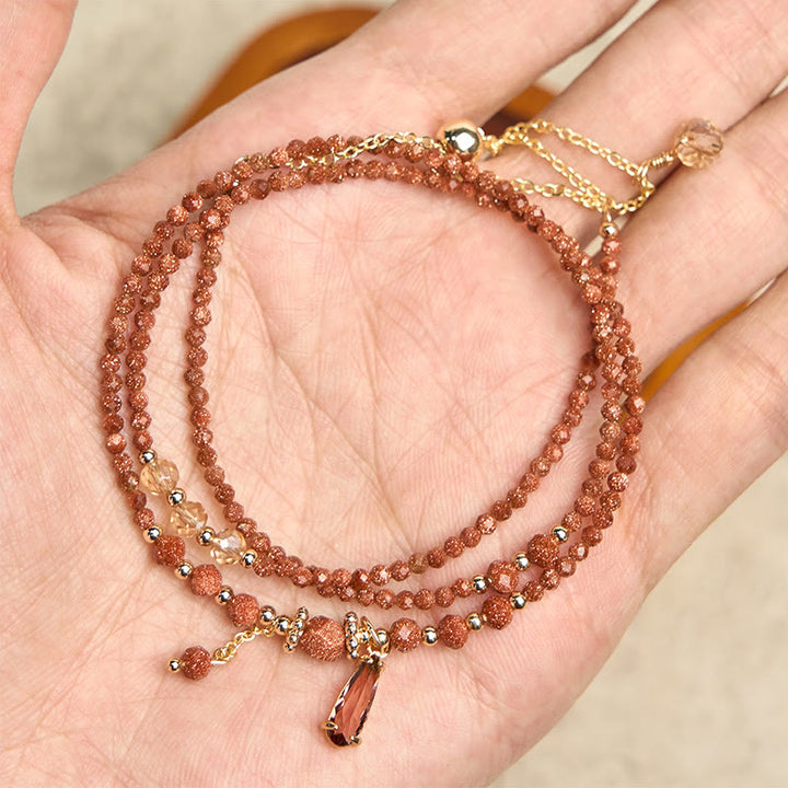 Buddha Stonesナチュラル 2mm ゴールドストーンビーズ ポジティブ マルチレイヤーブレスレット