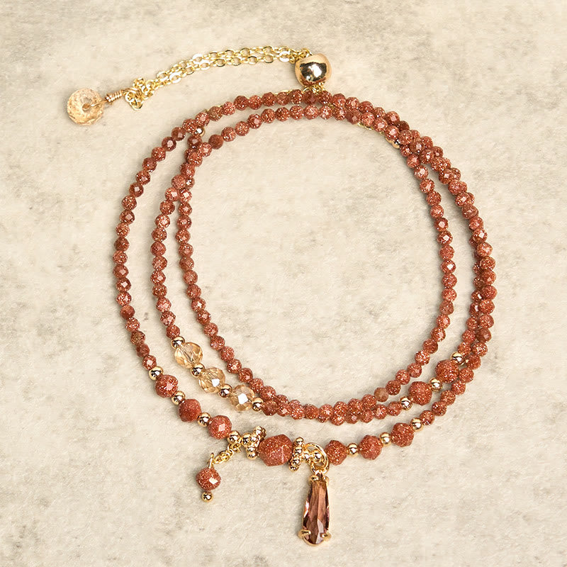 Buddha Stonesナチュラル 2mm ゴールドストーンビーズ ポジティブ マルチレイヤーブレスレット