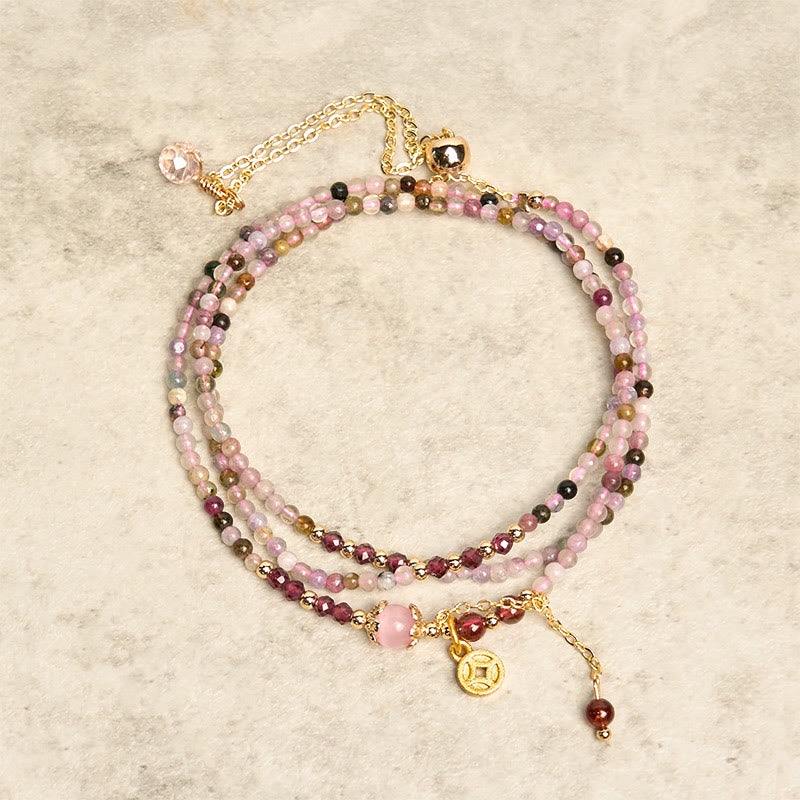 Buddha Stones2.5mm 不規則ビーズ カラートルマリン コイン ウィズダムブレスレット