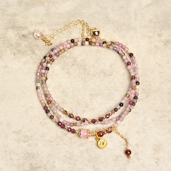 Buddha Stones2.5mm 不規則ビーズ カラートルマリン コイン ウィズダムブレスレット