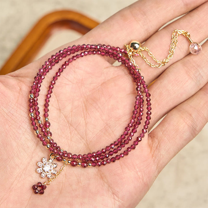 ガーネット 2.5mmビーズ 花 浄化 ヒーリング 多層パワーストーンブレスレット レディース | Buddha Stones