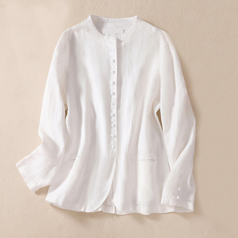Buddha Stonesレディース コットンリネン スタンドカラー 長袖シャツ ポケット付き - 白 - US8-10，UK/AU12-14，EU40-42 (2XL) - image 13