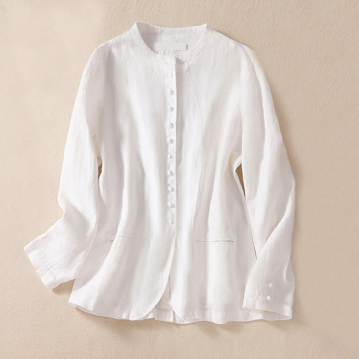 Buddha Stonesレディース コットンリネン スタンドカラー 長袖シャツ ポケット付き - 白 - US8-10，UK/AU12-14，EU40-42 (2XL) - image 13
