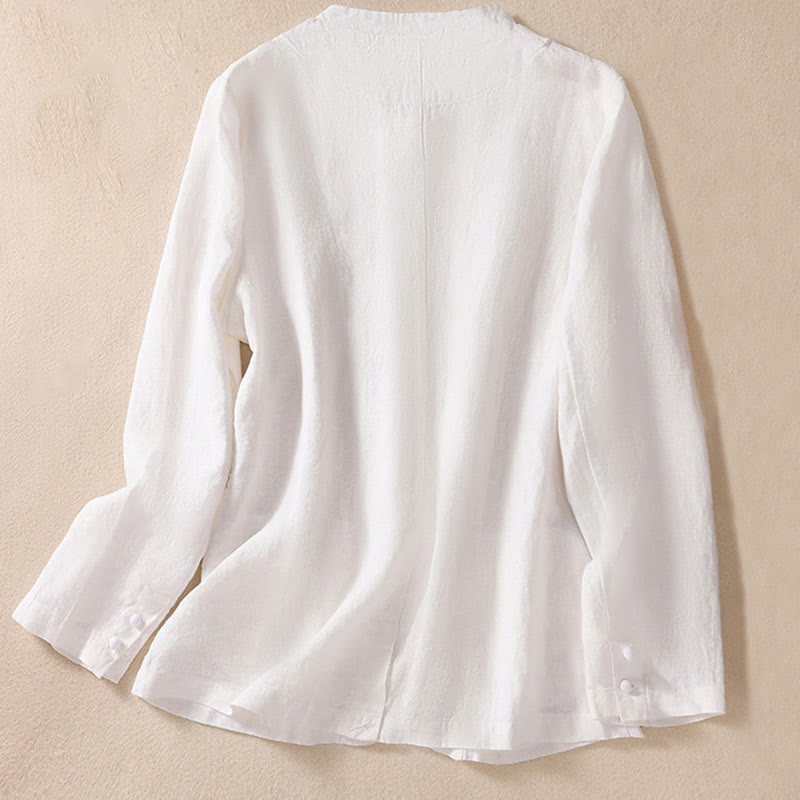 Buddha Stonesレディース コットンリネン スタンドカラー 長袖シャツ ポケット付き - image 14
