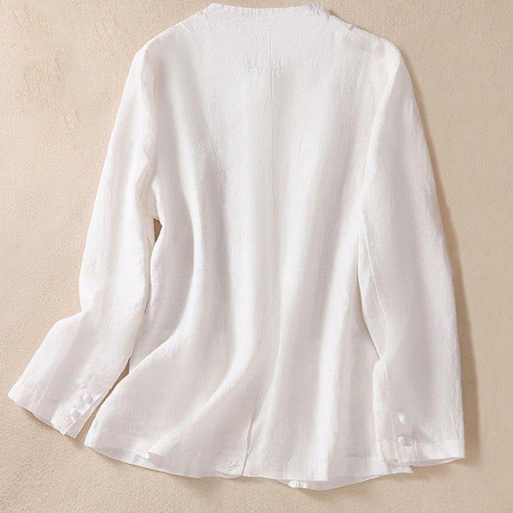 Buddha Stonesレディース コットンリネン スタンドカラー 長袖シャツ ポケット付き - image 14