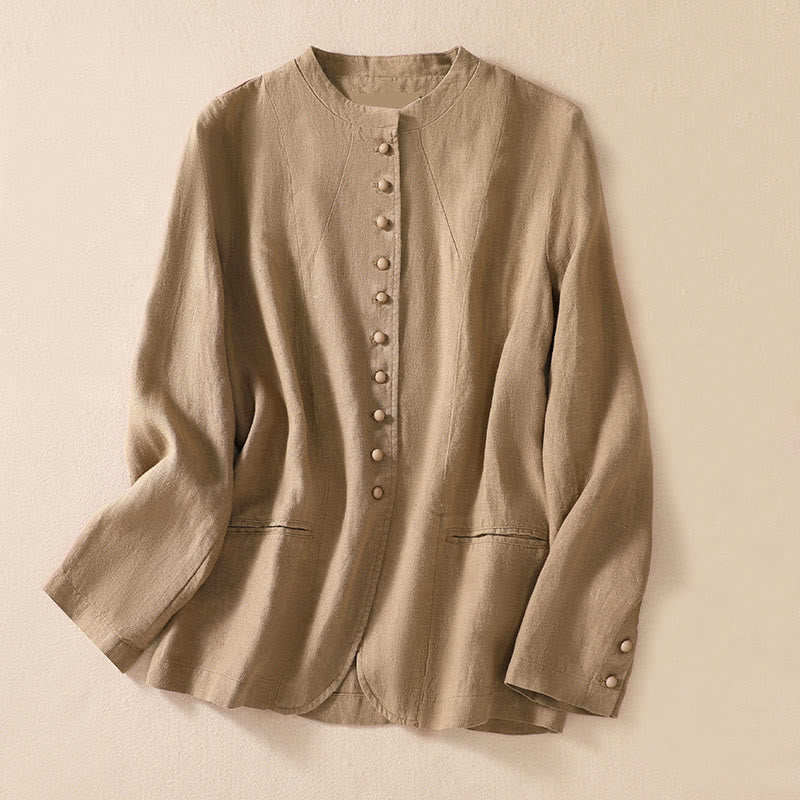 Buddha Stonesレディース コットンリネン スタンドカラー 長袖シャツ ポケット付き - タン - US8-10，UK/AU12-14，EU40-42 (2XL) - image 22