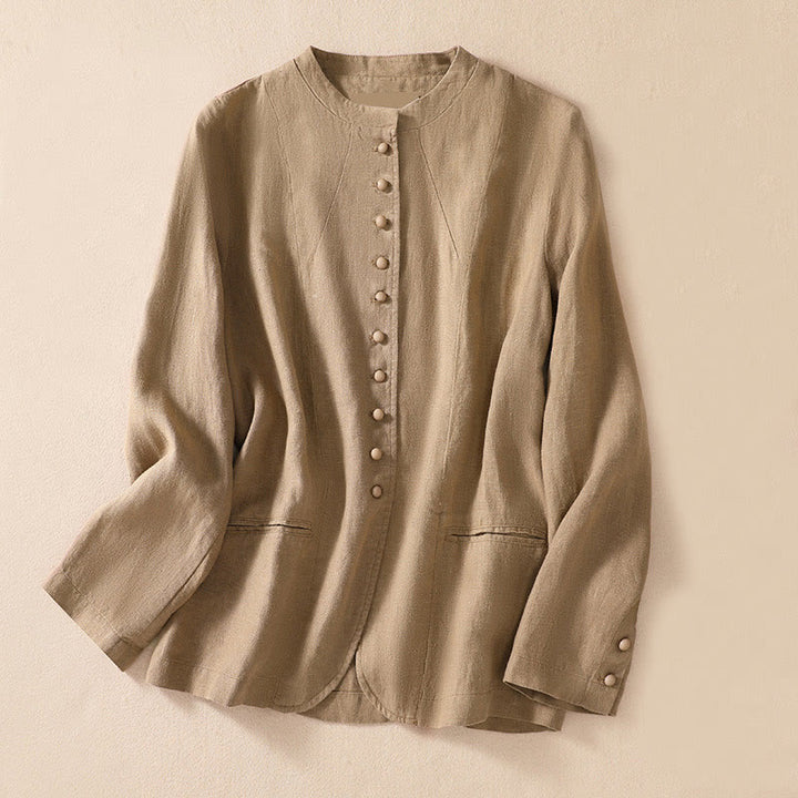 Buddha Stonesレディース コットンリネン スタンドカラー 長袖シャツ ポケット付き - タン - US8-10，UK/AU12-14，EU40-42 (2XL) - image 22