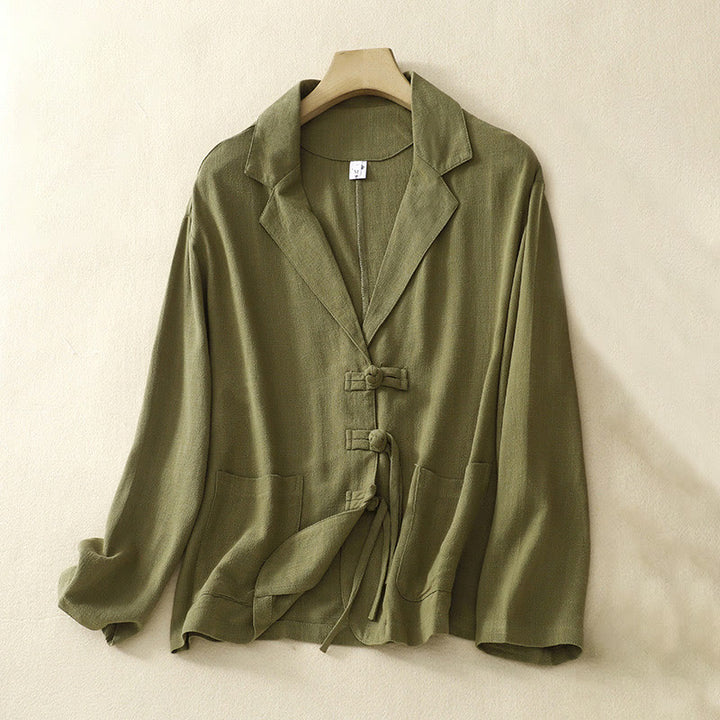 Buddha Stonesレディース コットンリネン フロッグボタン 長袖ジャケット ポケット付き - オリーブ - US12、 UK/AU16、 EU44 (2XL) - image 6