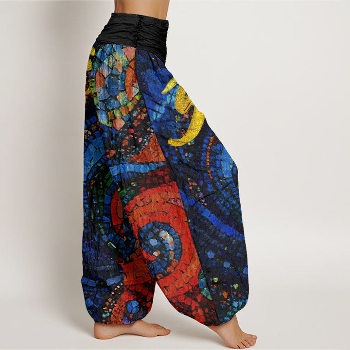 Buddha Stonesカジュアルゴールデンオームシンボルモザイクパターンレディース伸縮性ウエストハーレムパンツ - image 3