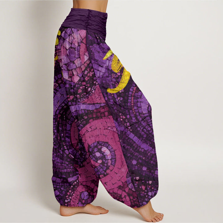 Buddha Stonesカジュアルゴールデンオームシンボルモザイクパターンレディース伸縮性ウエストハーレムパンツ - image 7