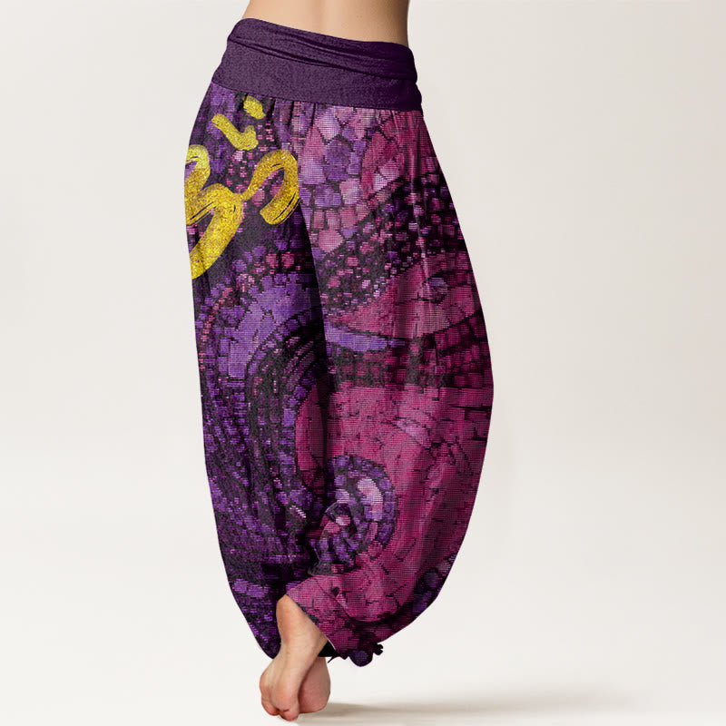 Buddha Stonesカジュアルゴールデンオームシンボルモザイクパターンレディース伸縮性ウエストハーレムパンツ - image 6