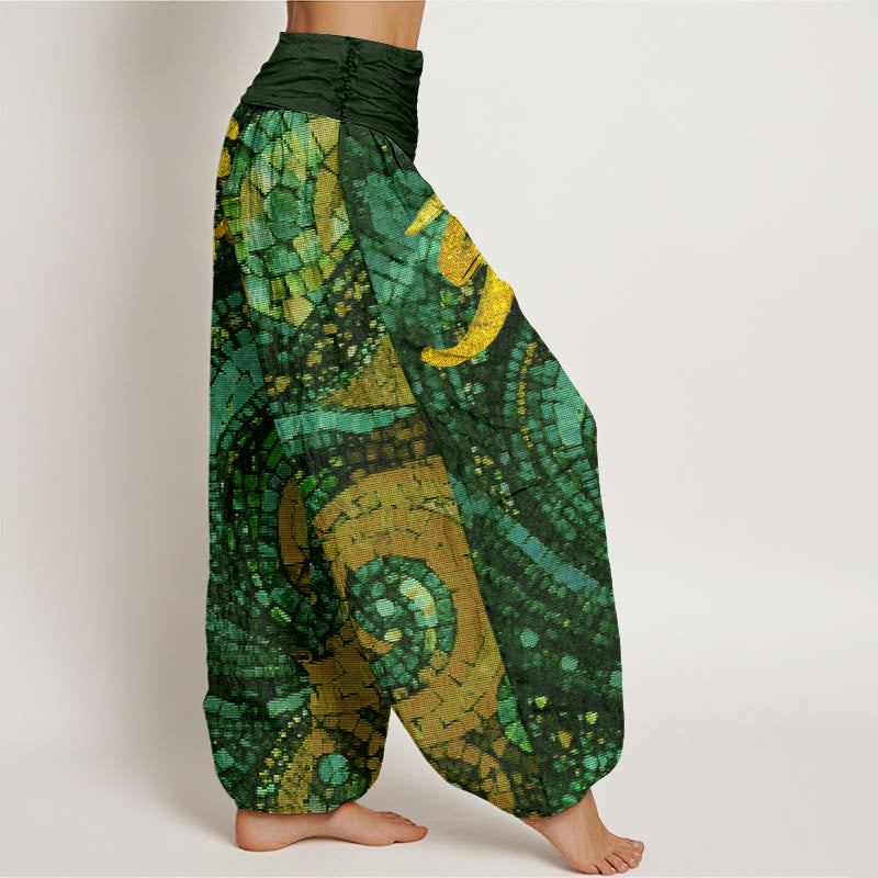 Buddha Stonesカジュアルゴールデンオームシンボルモザイクパターンレディース伸縮性ウエストハーレムパンツ - image 10