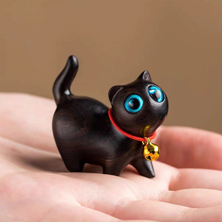 Buddha Stones緑白檀小葉紫檀かわいい猫の動物 心を落ち着かせる平和の装飾 - 黒檀のかわいい猫 - image 27