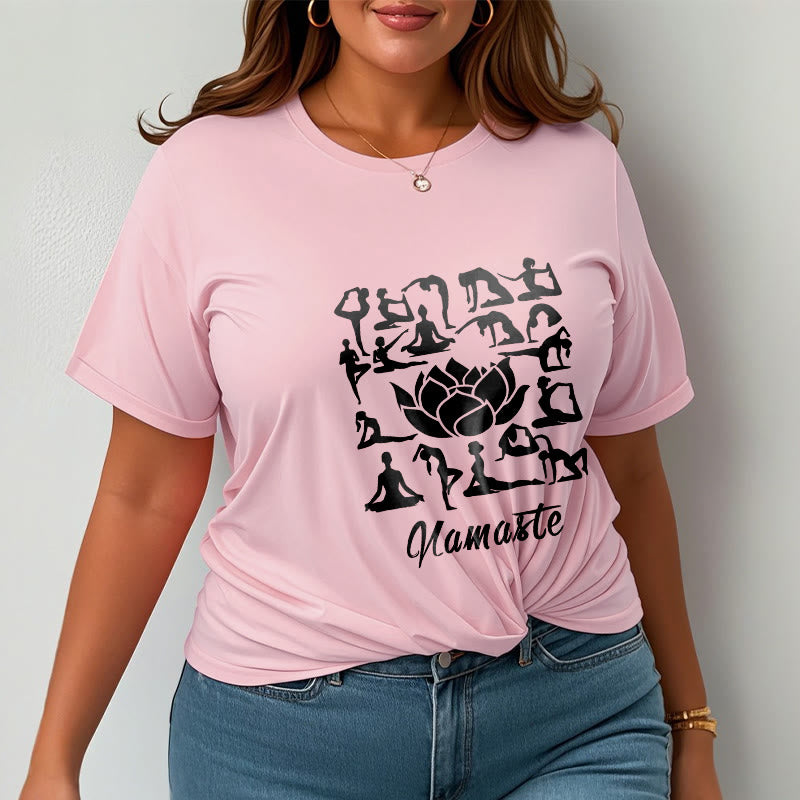 Buddha Stonesカジュアル 蓮の花 様々なヨガのポーズ柄 Tシャツ - image 14