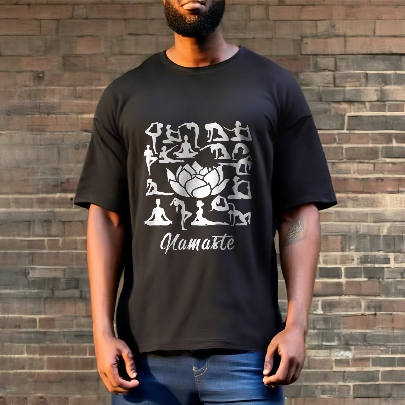 Buddha Stonesカジュアル 蓮の花 様々なヨガのポーズ柄 Tシャツ - image 6