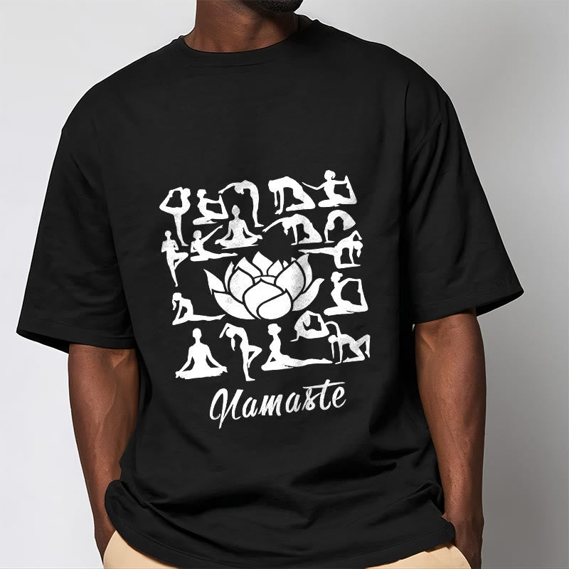 Buddha Stonesカジュアル 蓮の花 様々なヨガのポーズ柄 Tシャツ - image 5