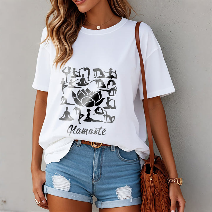 Buddha Stonesカジュアル 蓮の花 様々なヨガのポーズ柄 Tシャツ - image 10