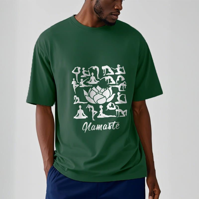 Buddha Stonesカジュアル 蓮の花 様々なヨガのポーズ柄 Tシャツ - image 2