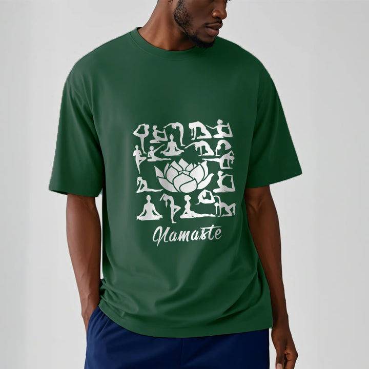 Buddha Stonesカジュアル 蓮の花 様々なヨガのポーズ柄 Tシャツ - image 2