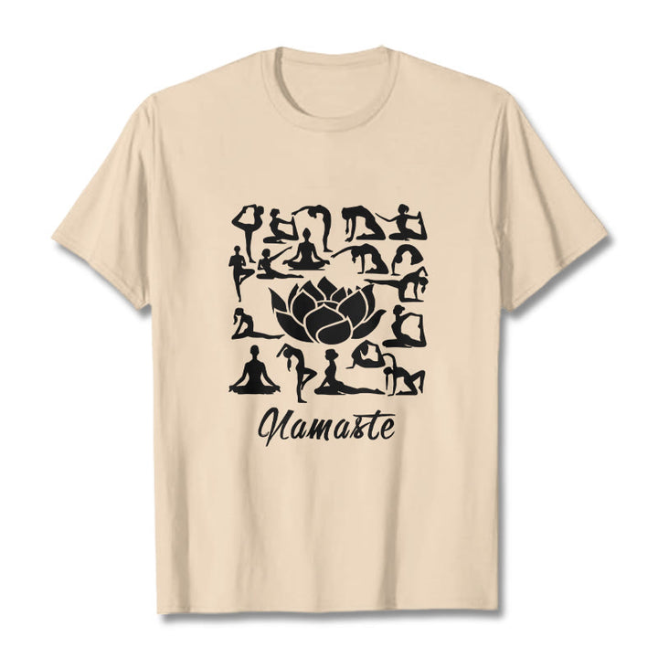 Buddha Stonesカジュアル 蓮の花 様々なヨガのポーズ柄 Tシャツ - ビスク - 2XL - image 11