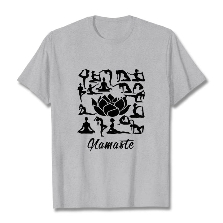 Buddha Stonesカジュアル 蓮の花 様々なヨガのポーズ柄 Tシャツ - ライトグレー - 2XL - image 20