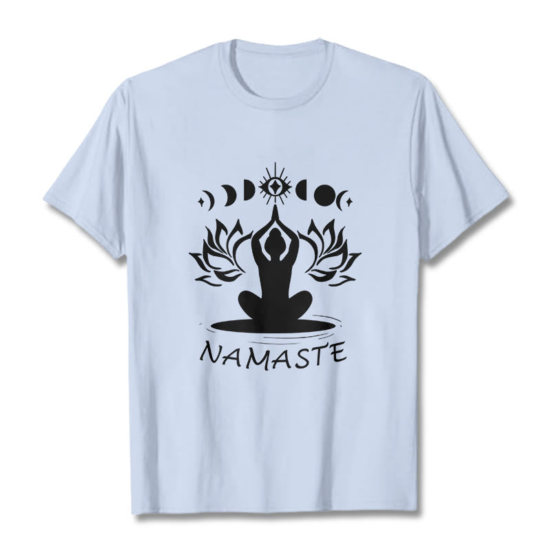 Buddha Stonesカジュアル 瞑想図 蓮月目柄 Tシャツ - ライトシアン - 2XL - image 1