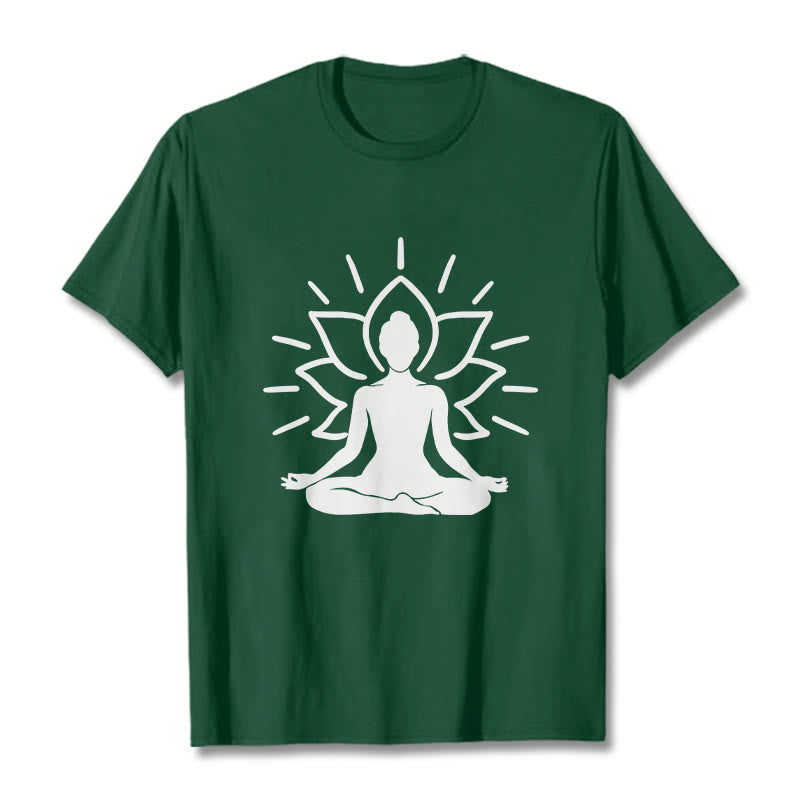 Buddha Stonesカジュアル 瞑想 フィギュア 蓮柄 Tシャツ - フォレストグリーン - 2XL - image 1