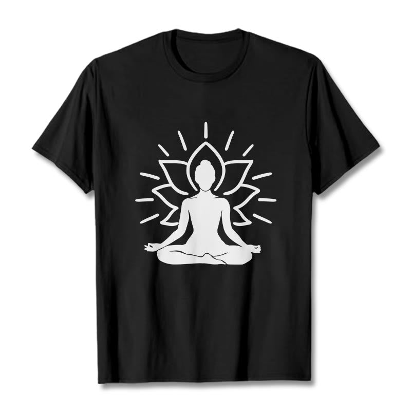 Buddha Stonesカジュアル 瞑想 フィギュア 蓮柄 Tシャツ - 黒 - 2XL - image 4