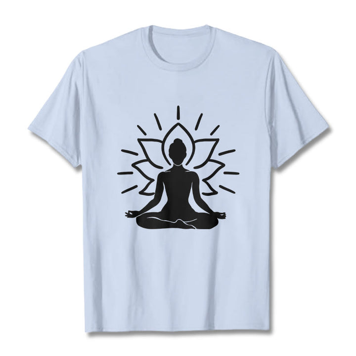 Buddha Stonesカジュアル 瞑想 フィギュア 蓮柄 Tシャツ - ライトシアン - 2XL - image 19