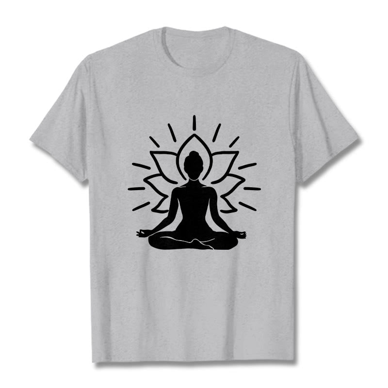 Buddha Stonesカジュアル 瞑想 フィギュア 蓮柄 Tシャツ - ライトグレー - 2XL - image 20