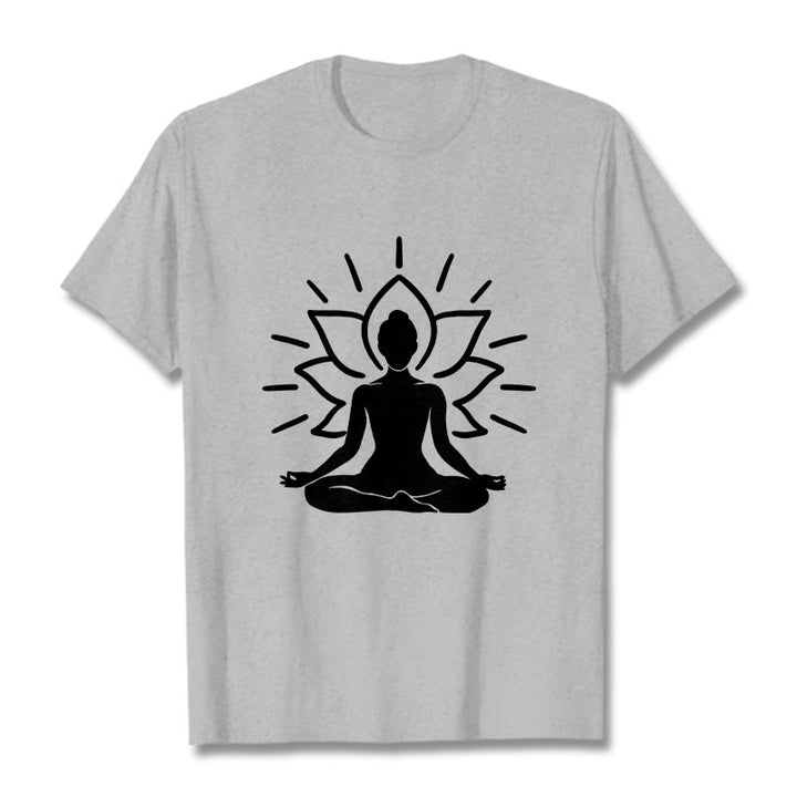 Buddha Stonesカジュアル 瞑想 フィギュア 蓮柄 Tシャツ - ライトグレー - 2XL - image 20