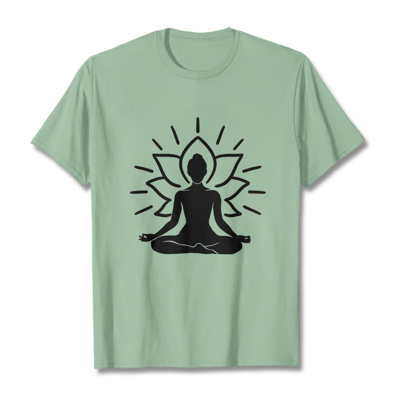 Buddha Stonesカジュアル 瞑想 フィギュア 蓮柄 Tシャツ - ペールグリーン - 2XL - image 15