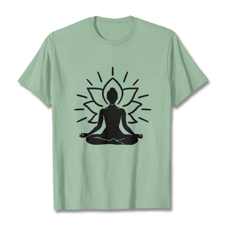 Buddha Stonesカジュアル 瞑想 フィギュア 蓮柄 Tシャツ - ペールグリーン - 2XL - image 15