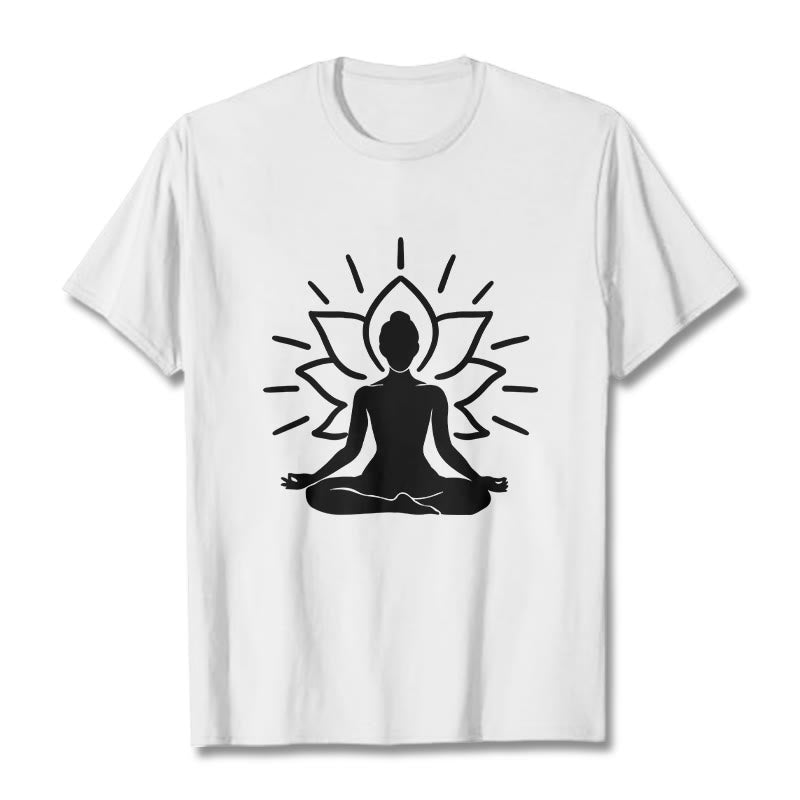 Buddha Stonesカジュアル 瞑想 フィギュア 蓮柄 Tシャツ - 白 - 2XL - image 8